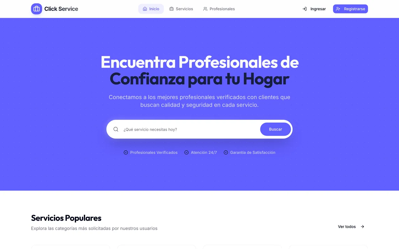 ClickService, pantalla de inicio